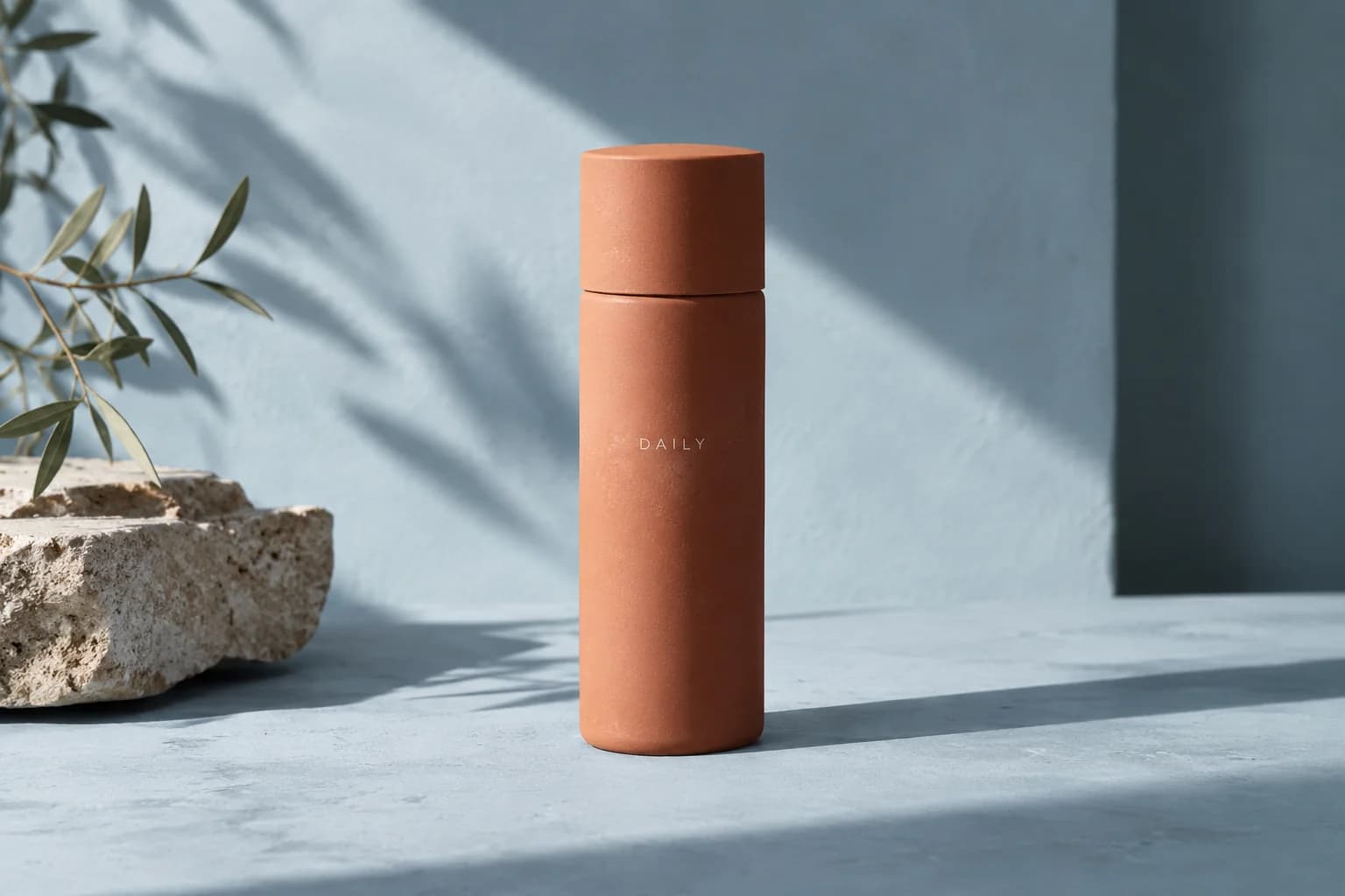 AI-created DAILY skincare campaign on a blue daylight set