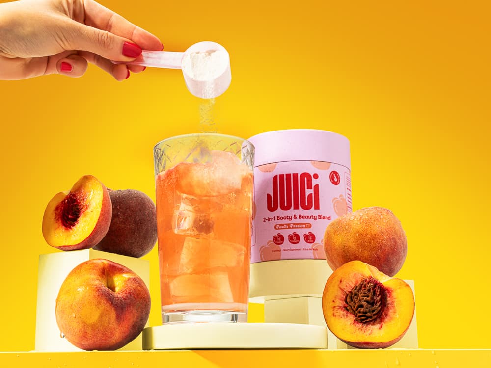Juici Peach Passion drink lifestyle photography - styled beverage imagery UK