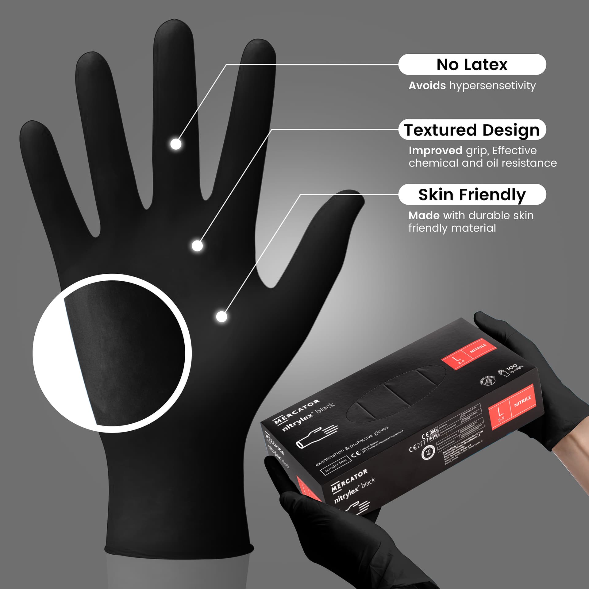 Amazon product infographic showing key features, dimensions and benefits overlaid on a professional product photograph