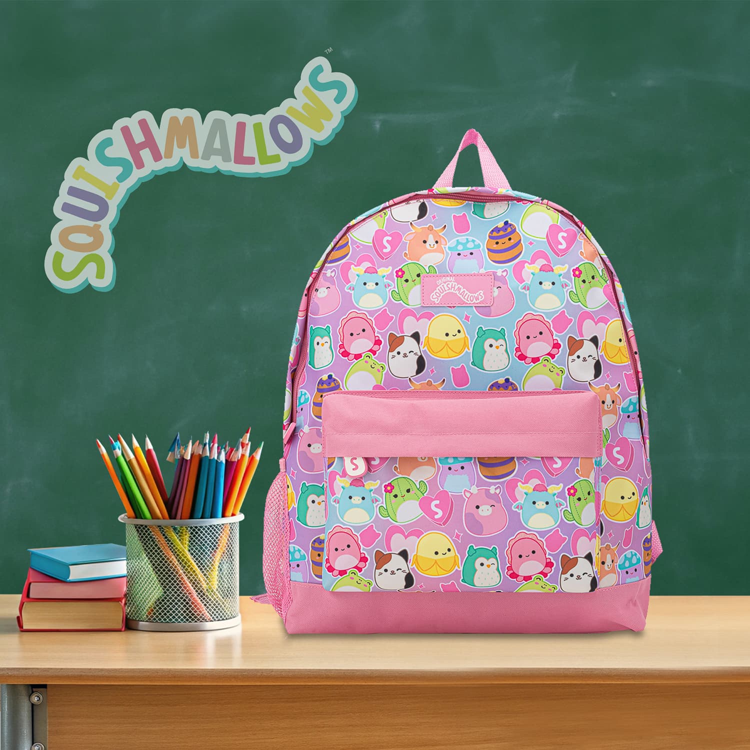 Squishmallows bag product photography - character bag packshot