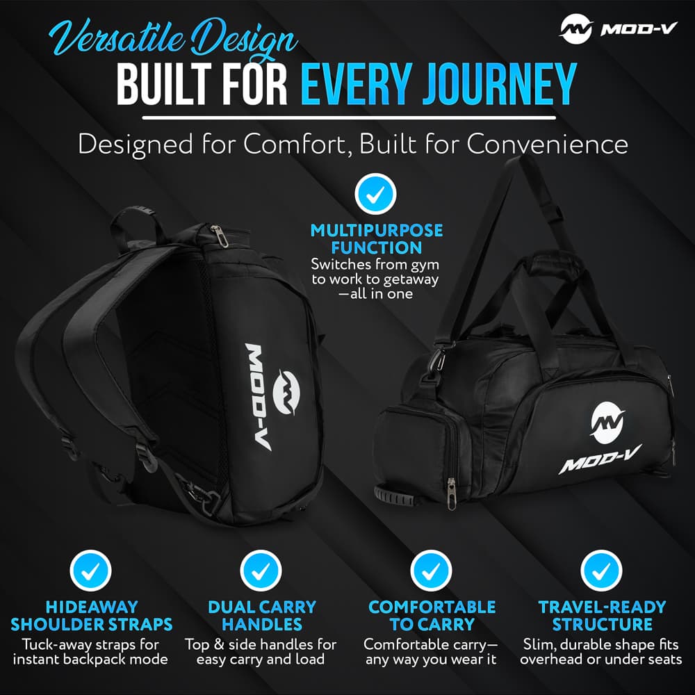 MOD V bag infographic with product specifications - product infographic UK