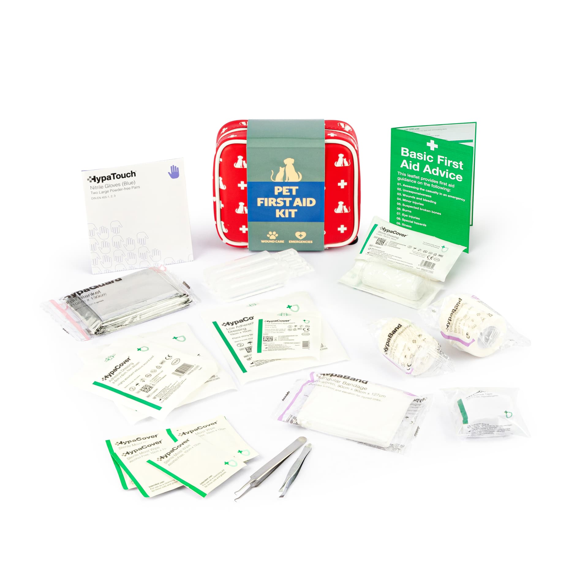 Pet first aid kit styled packshot - professional pet product photography UK