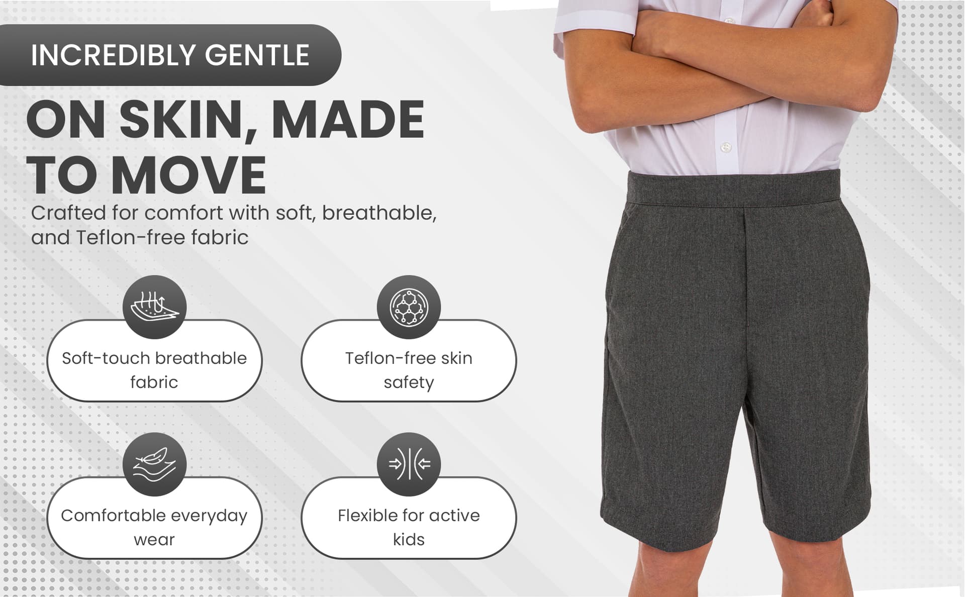 Amazon A+ Content comparison module showing a school clothing range with consistent product photography